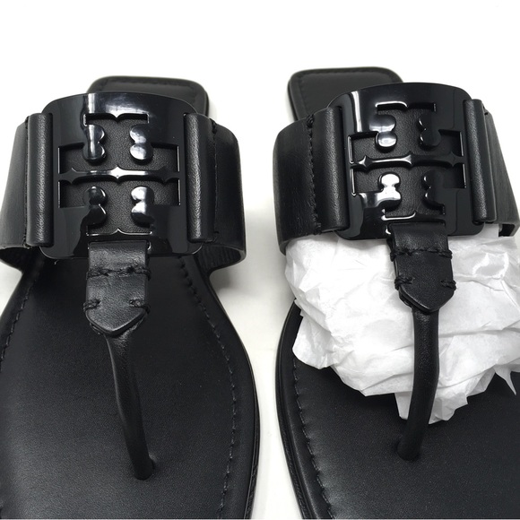 * SOLD Tory Burch Georgia Sandal Thong Comfort Leather Perfect Black, Sz 9 - Picture 5 of 12
